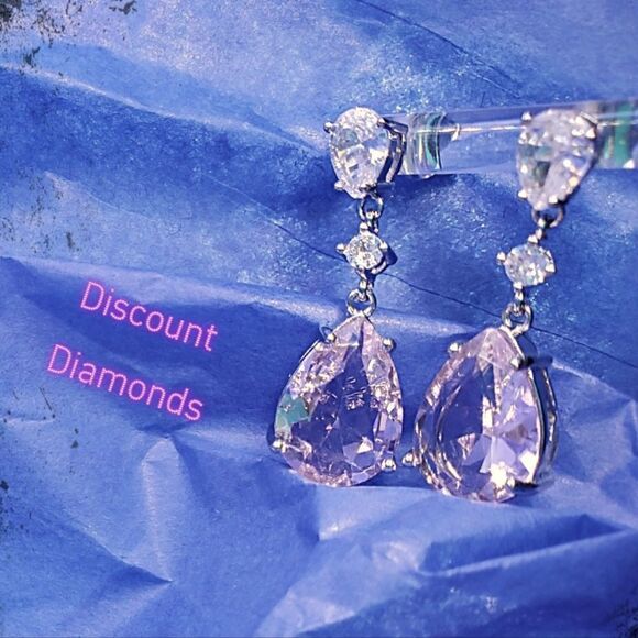 Stunning Women's Pink & Clear White Diamond Dangle Earrings on 925 Sterling… - Picture 1 of 7